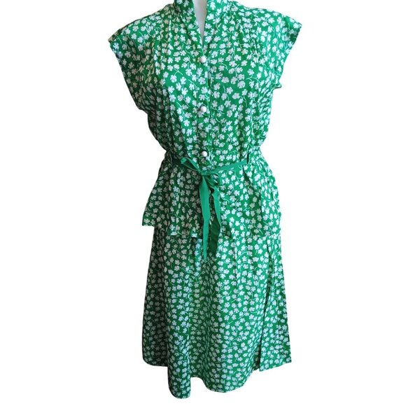 1OF1 12 Vintage 1970s Green Set Dress Skirt Top Shamrock Clover Handmade 1970's - Picture 1 of 9